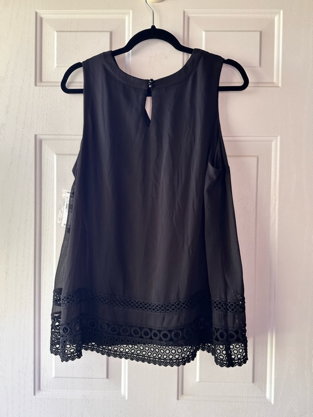 AB Studio Black Sleeveless Top with Lace Trim Large